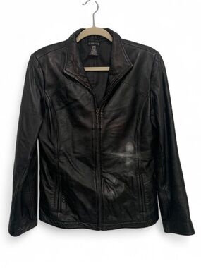 Y2K George Black Leather Zip-Up Jacket